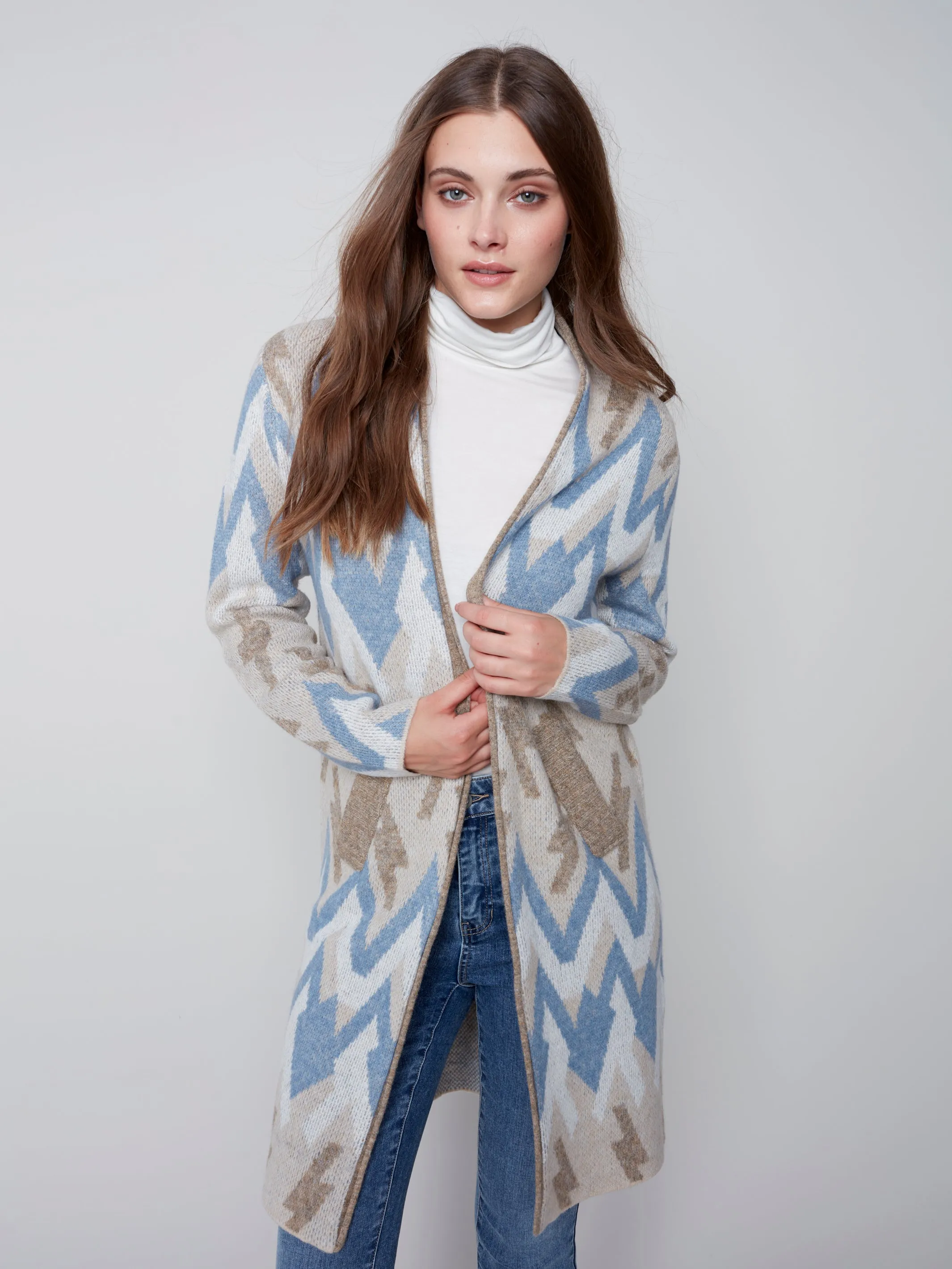 Long Jacquard Knit Cardigan