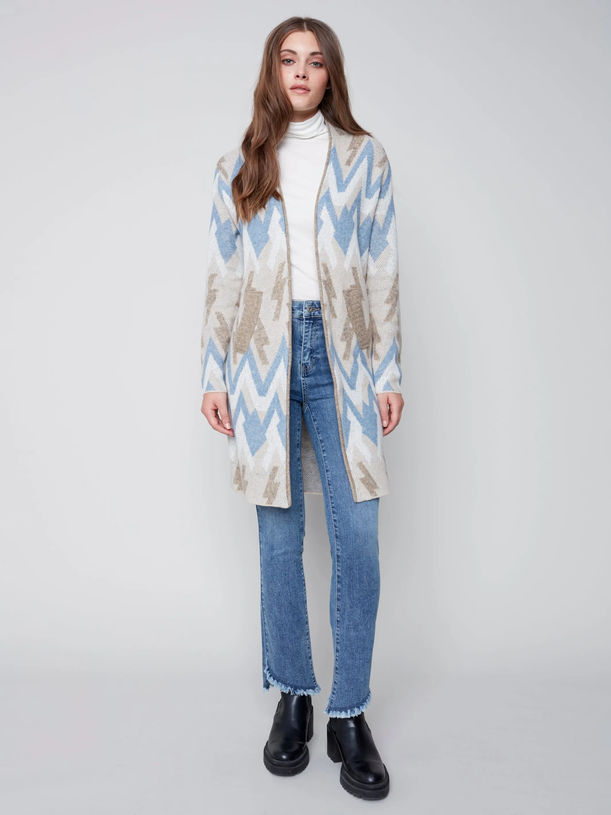 Long Jacquard Knit Cardigan