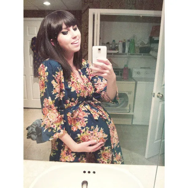Maternity Hospital Gown Delivery Robe Dark Blue