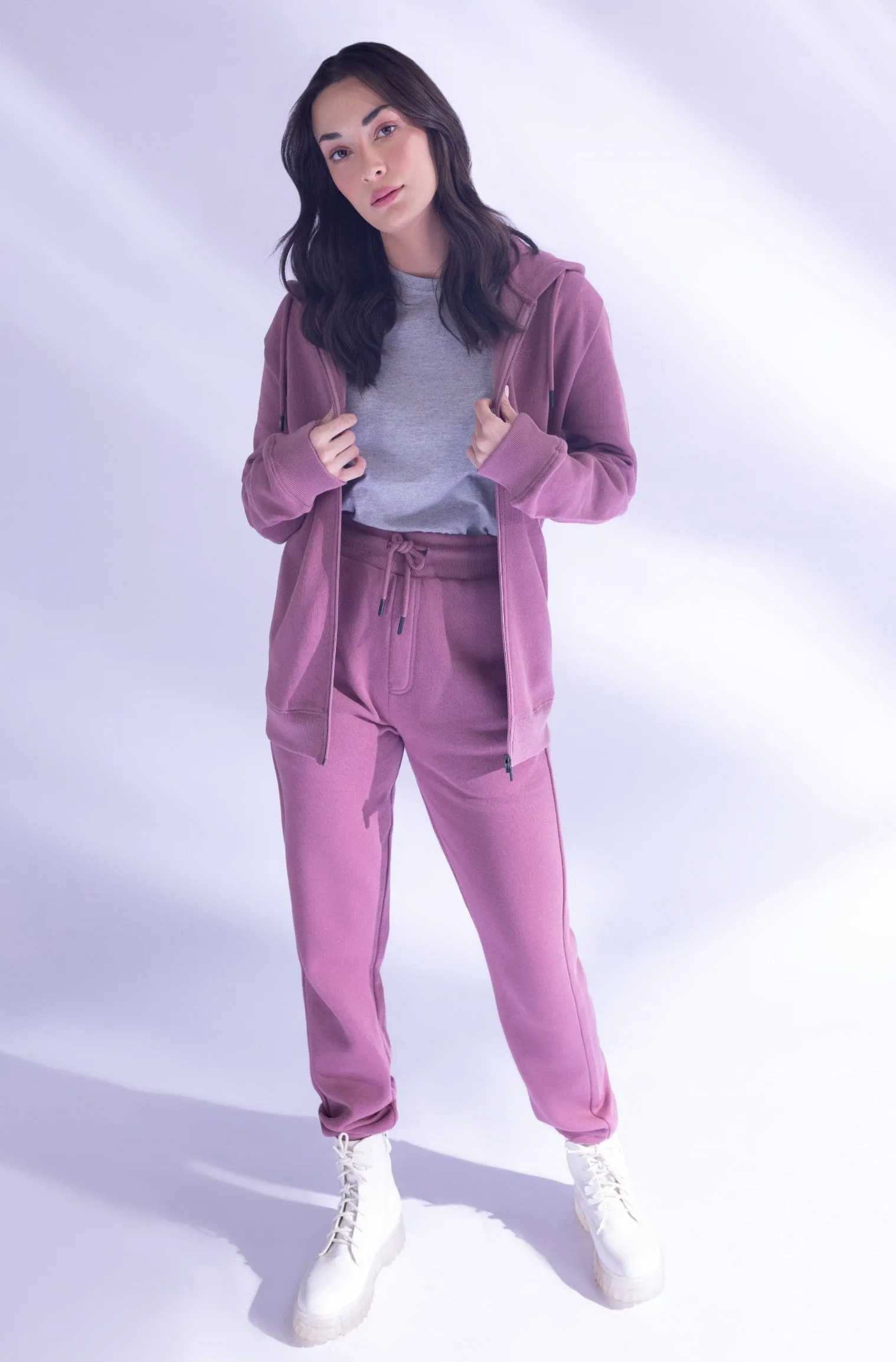 Mauve Pink Zipper Hoodie