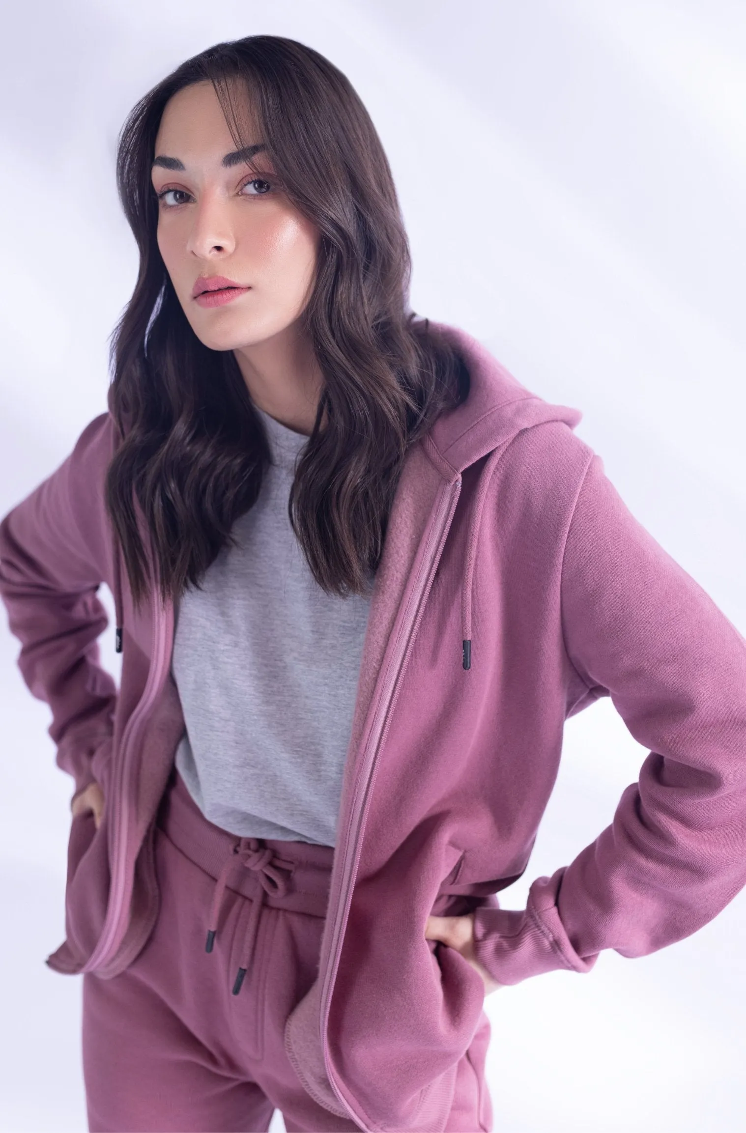 Mauve Pink Zipper Hoodie