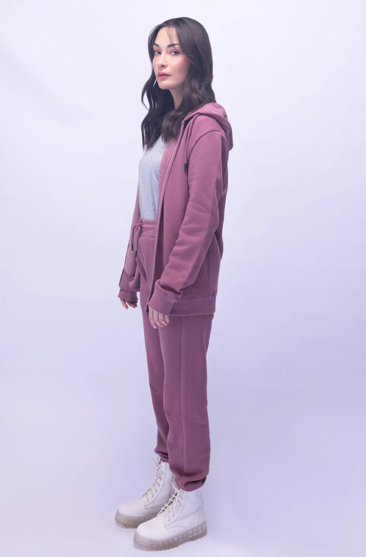 Mauve Pink Zipper Hoodie
