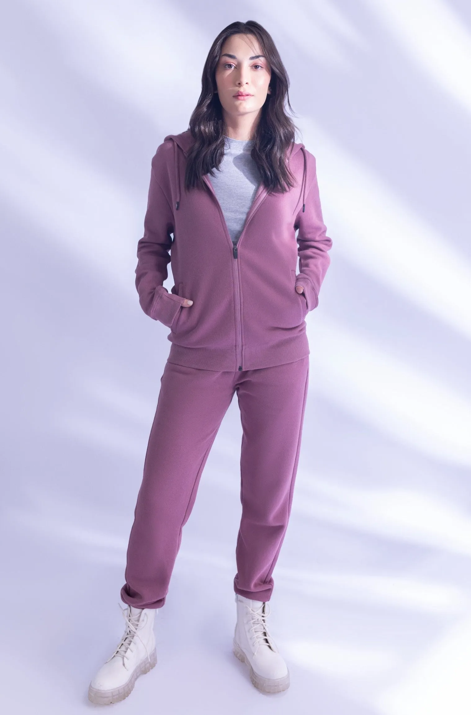 Mauve Pink Zipper Hoodie