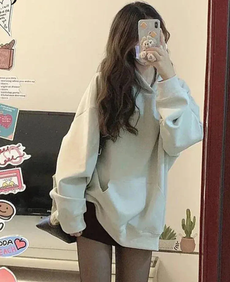 Metaversmall Apricot Ins Letter Printed Chic Hooded Loose Casual Female Hoodies Pure Color Fashion Office Ladies Autumn Women Hoodies