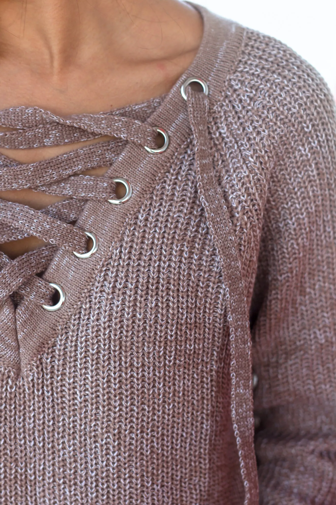 Mocha Lace Up Knit Sweater