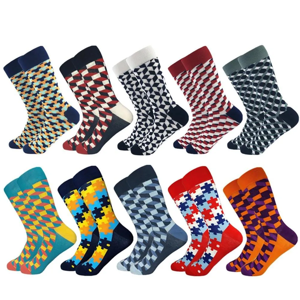 Plaid Design Colourful Happy Comfortable Socks For Men