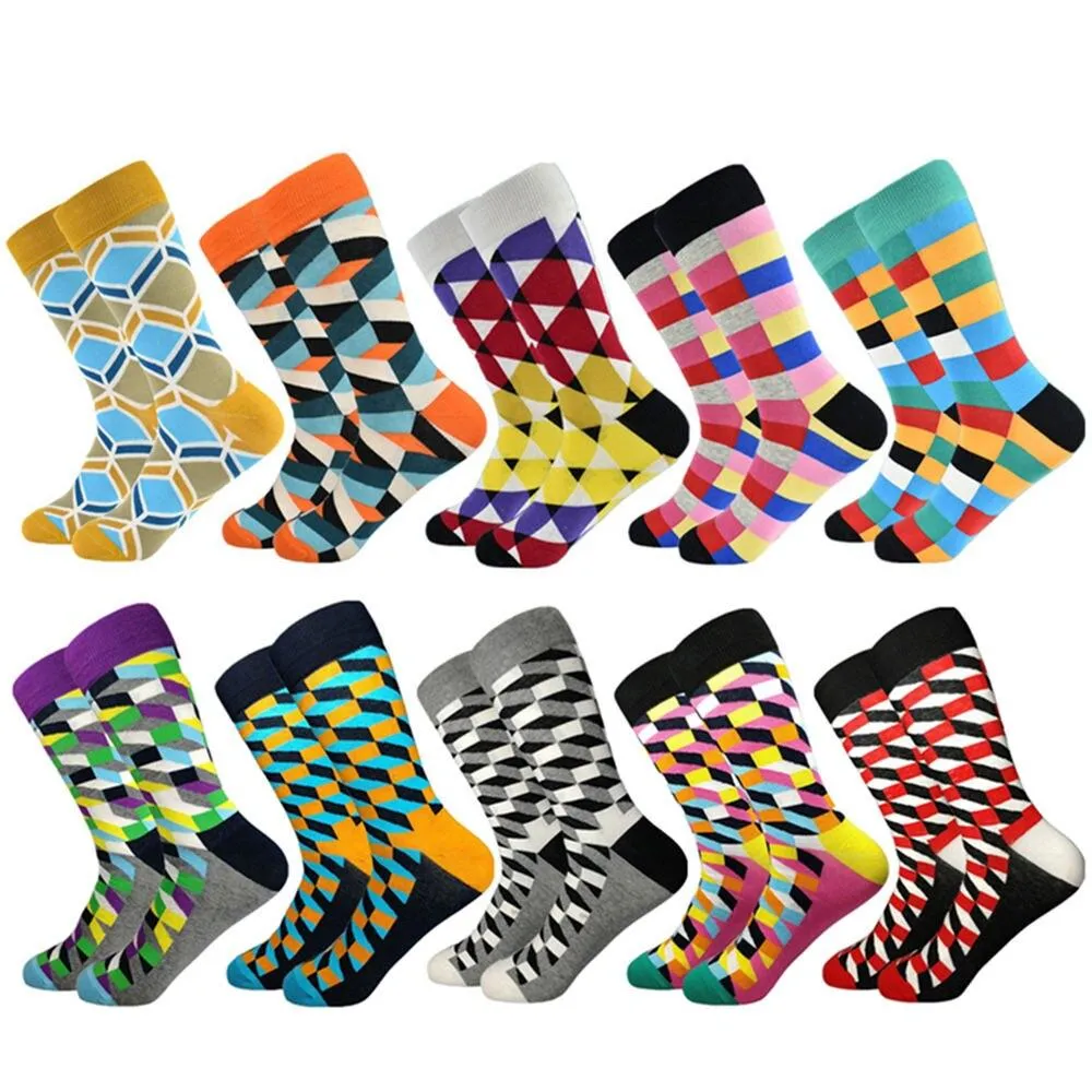 Plaid Design Colourful Happy Comfortable Socks For Men