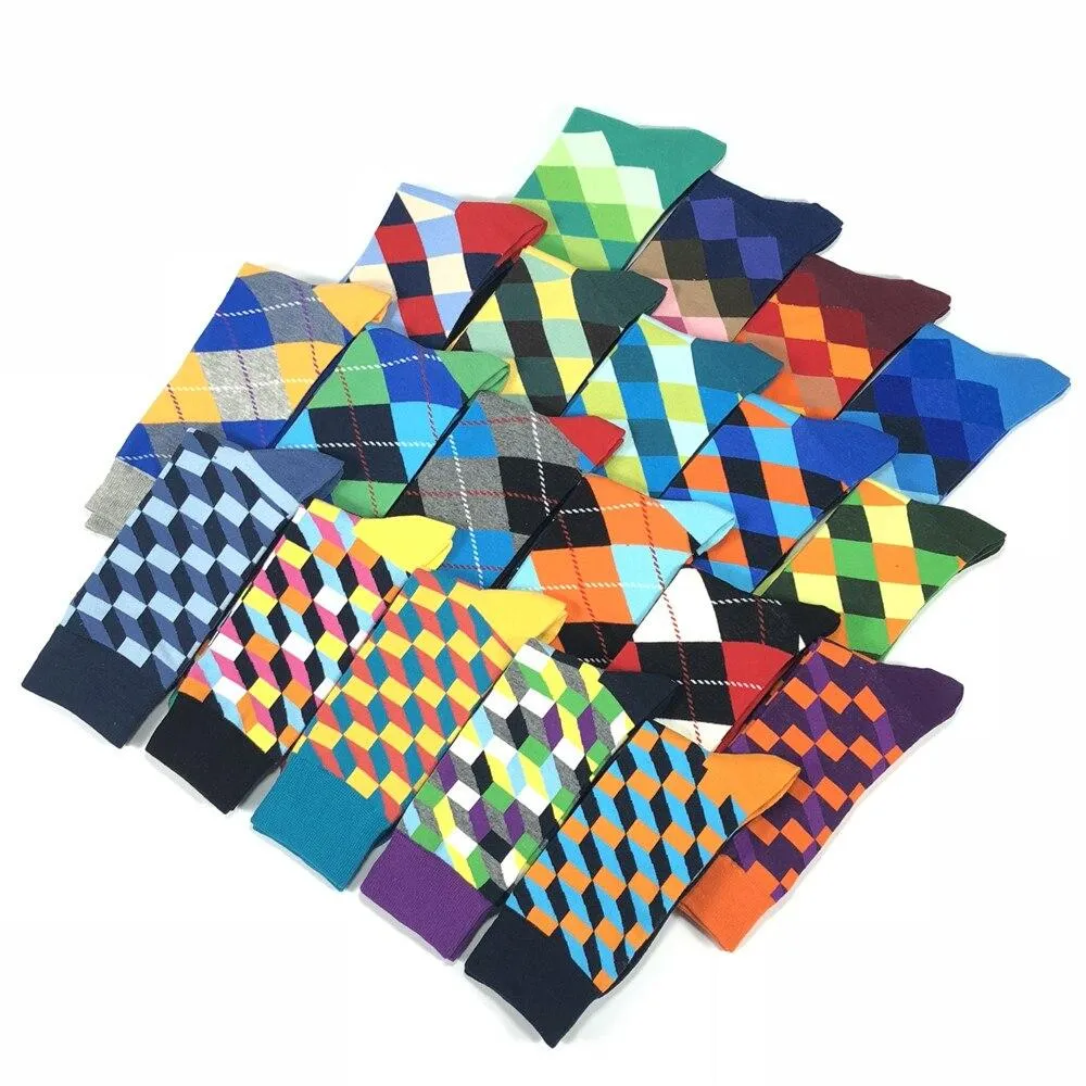 Plaid Design Colourful Happy Comfortable Socks For Men