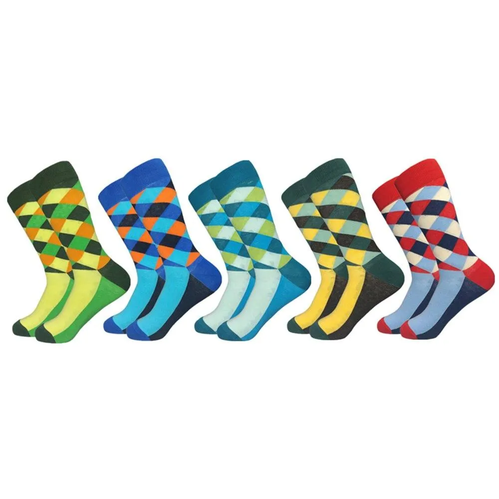 Plaid Design Colourful Happy Comfortable Socks For Men