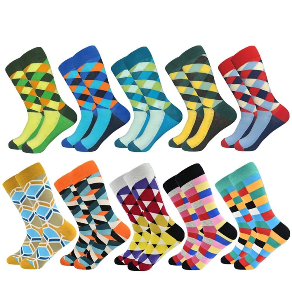 Plaid Design Colourful Happy Comfortable Socks For Men