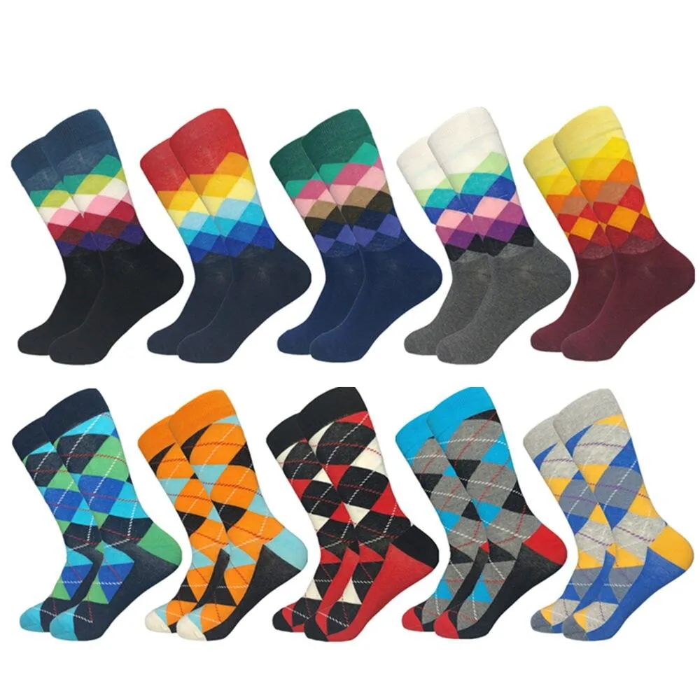 Plaid Design Colourful Happy Comfortable Socks For Men