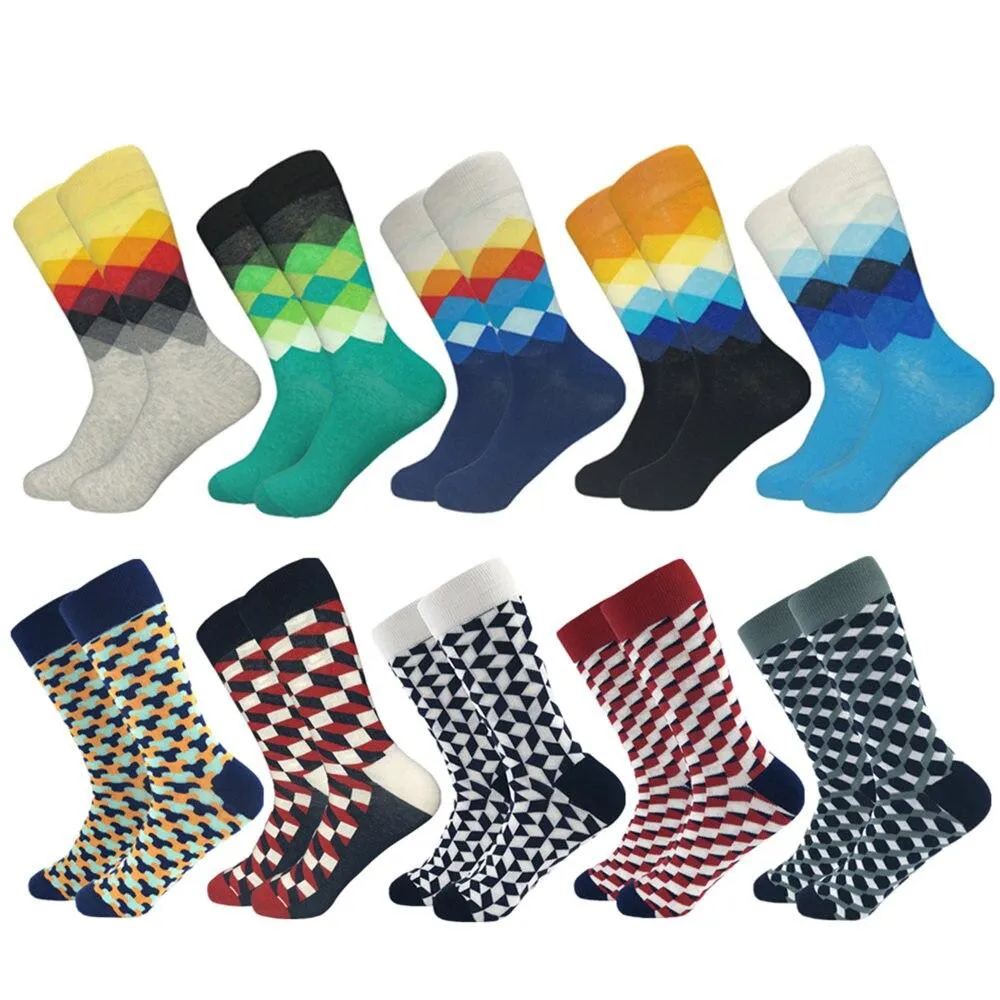 Plaid Design Colourful Happy Comfortable Socks For Men
