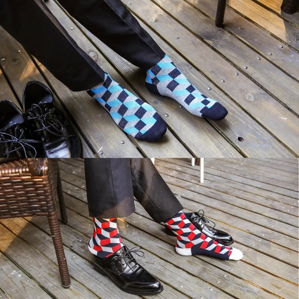 Plaid Design Colourful Happy Comfortable Socks For Men
