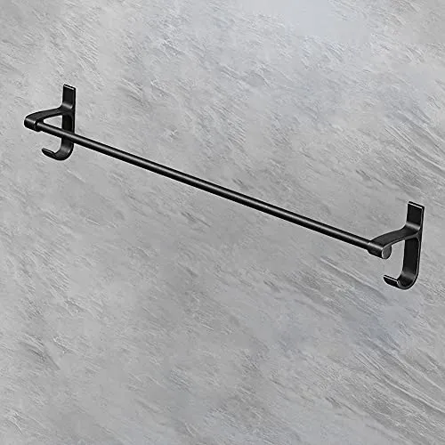 Plantex Aluminum SELF Adhesive Towel Rod/Holder with Side Hooks for Bathroom & Kitchen Accessories (24 Inch, Black)