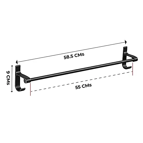 Plantex Aluminum SELF Adhesive Towel Rod/Holder with Side Hooks for Bathroom & Kitchen Accessories (24 Inch, Black)