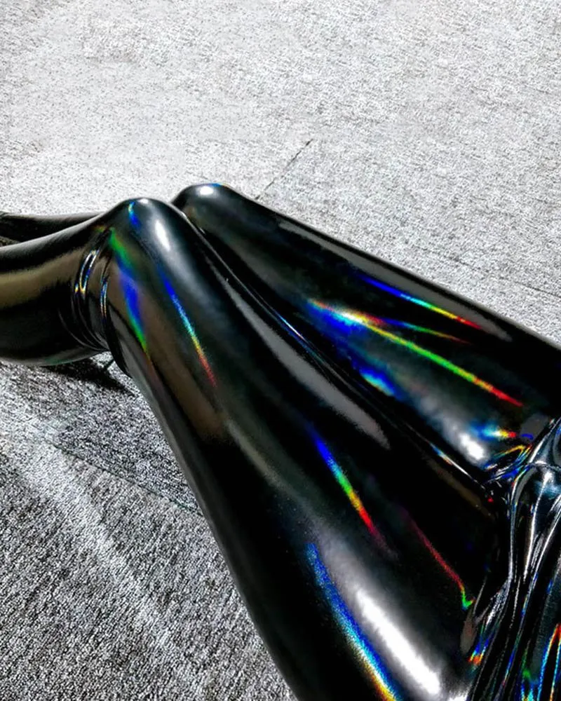 PU Leather Laser Reflective Skinny Pants
