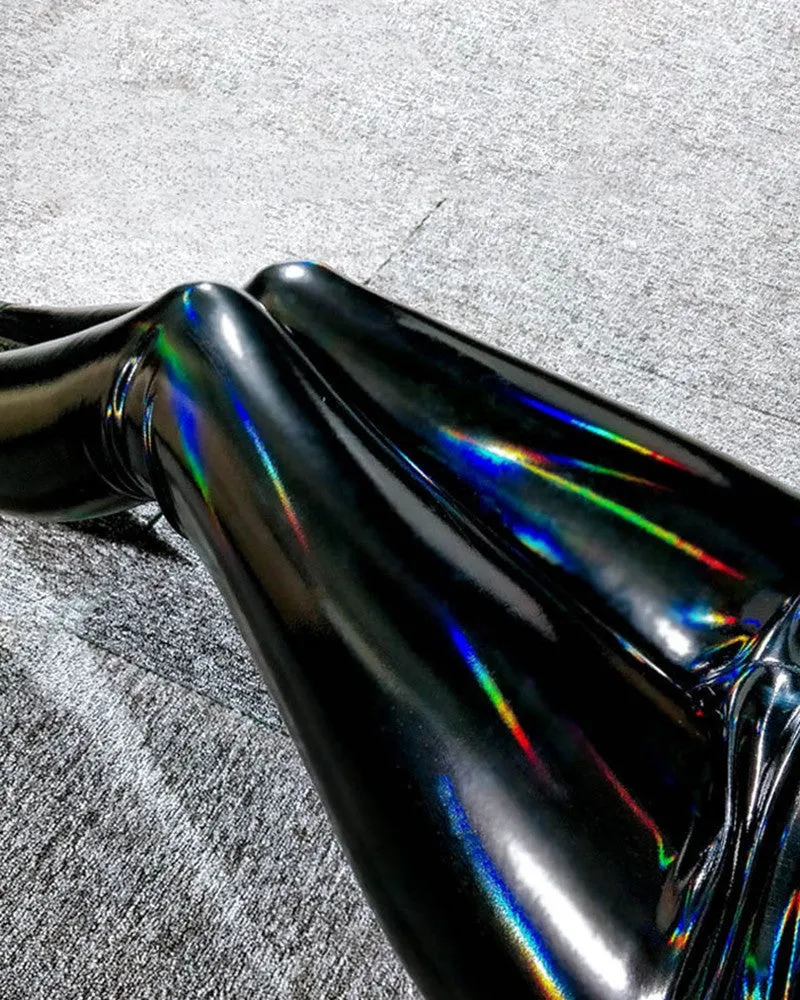 PU Leather Laser Reflective Skinny Pants