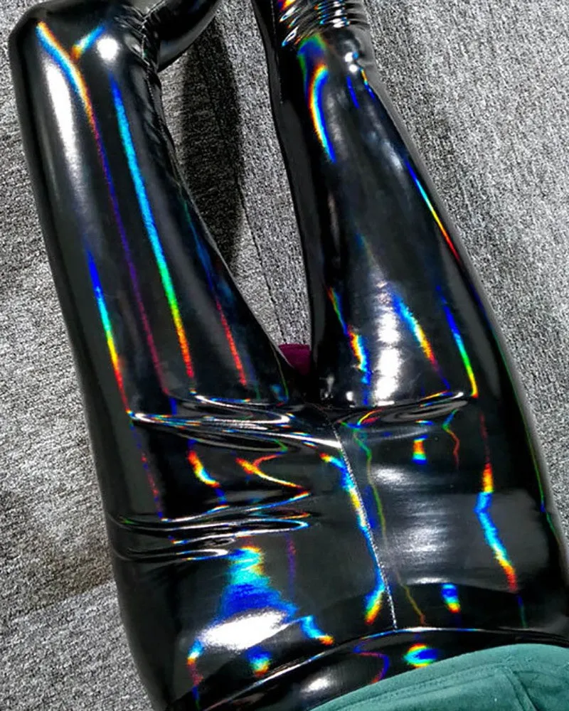 PU Leather Laser Reflective Skinny Pants
