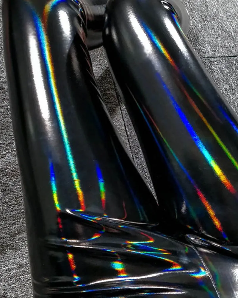 PU Leather Laser Reflective Skinny Pants