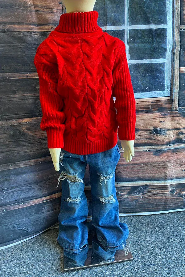 Red girl's turtleneck knit sweater DLH2