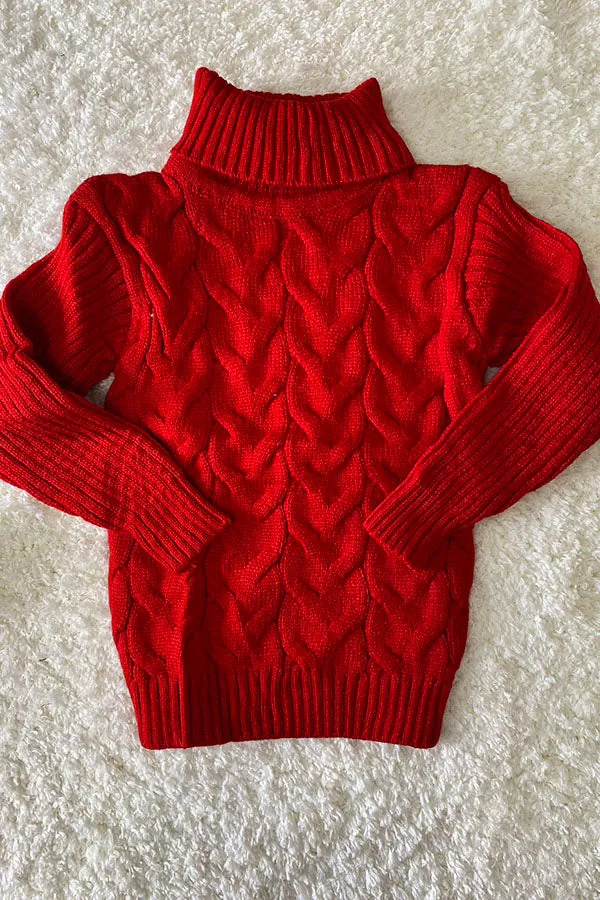 Red girl's turtleneck knit sweater DLH2