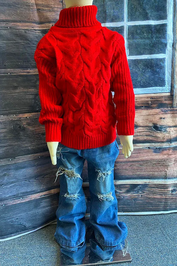 Red girl's turtleneck knit sweater DLH2