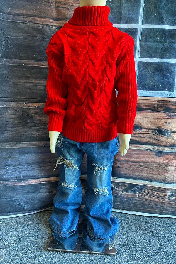 Red girl's turtleneck knit sweater DLH2
