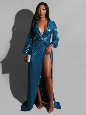 Solid Split Joint Trendy Party A Line Dresses