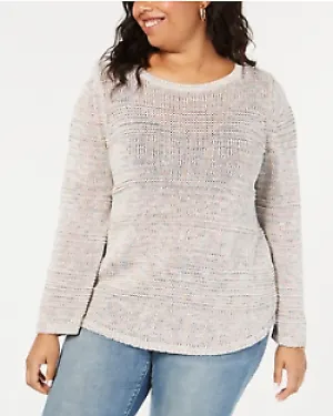 Style & Co Plus Size Textured-Stripe Confetti Sweater, White, Size 3X