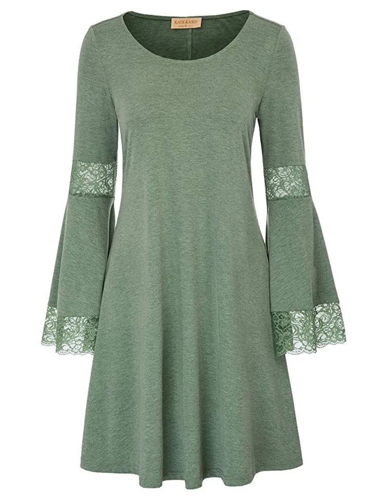 TastyHottie - Trendy Long Sleeve Lace Panel Dress