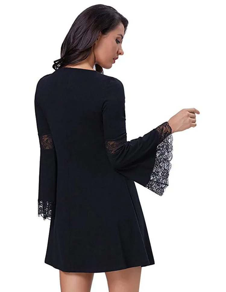 TastyHottie - Trendy Long Sleeve Lace Panel Dress