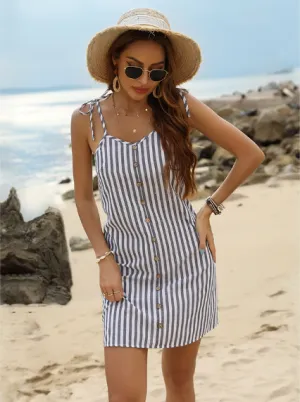 TastyHottie - Trendy Stripes Tied Straps Backless Mini Dress