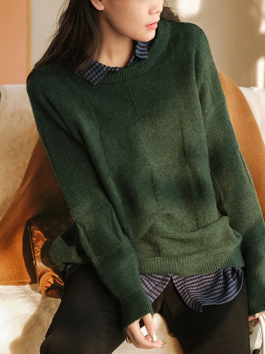 Warm Wool Sweater For Women Winter Grid Sweater