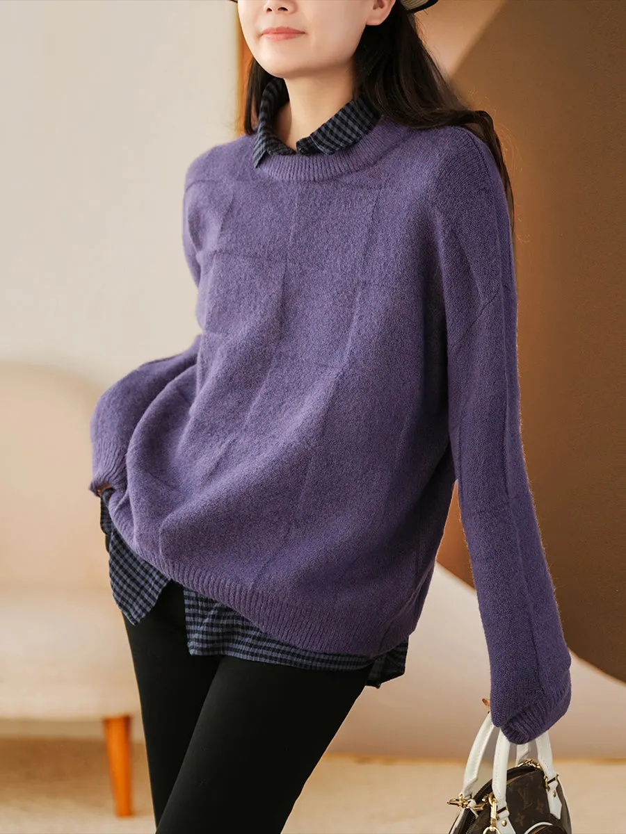 Warm Wool Sweater For Women Winter Grid Sweater